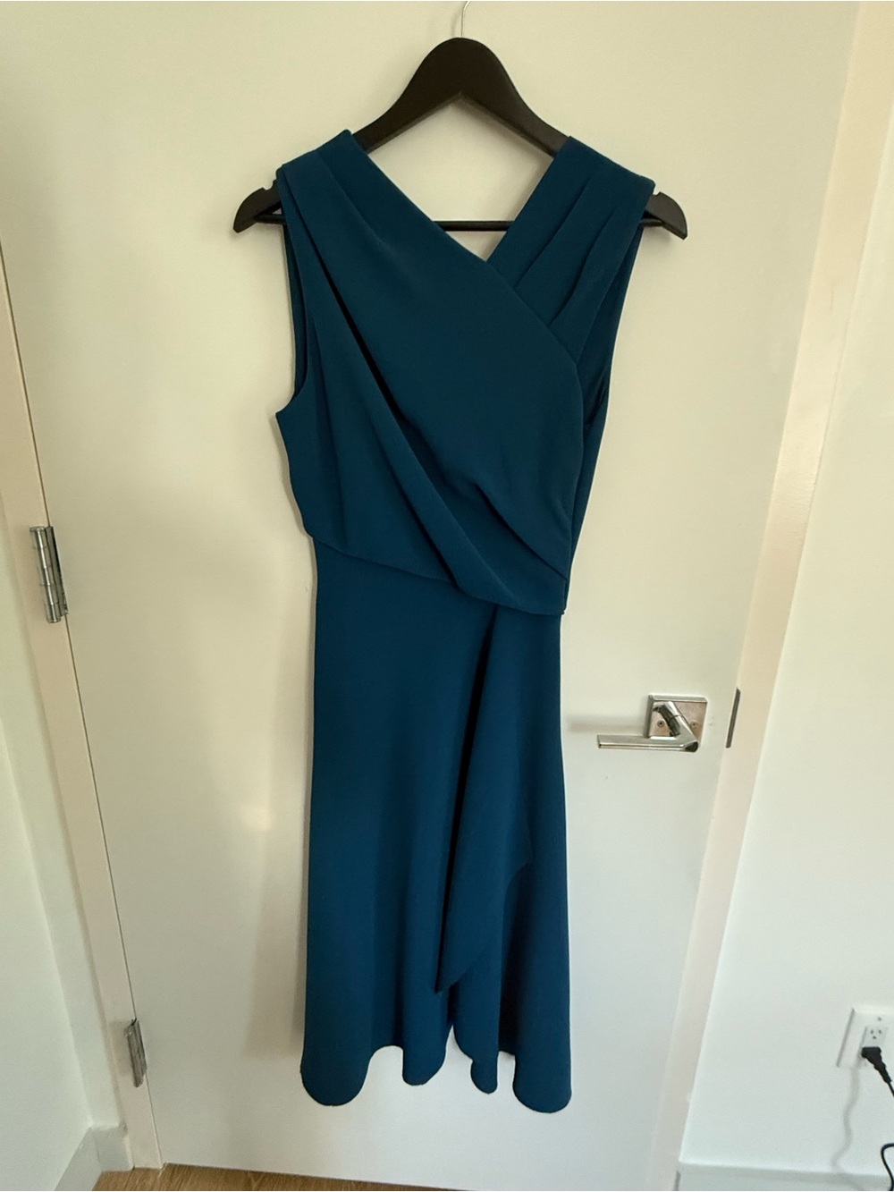 Reiss Teal Sleeveless Faux-Wrap Midi Dress